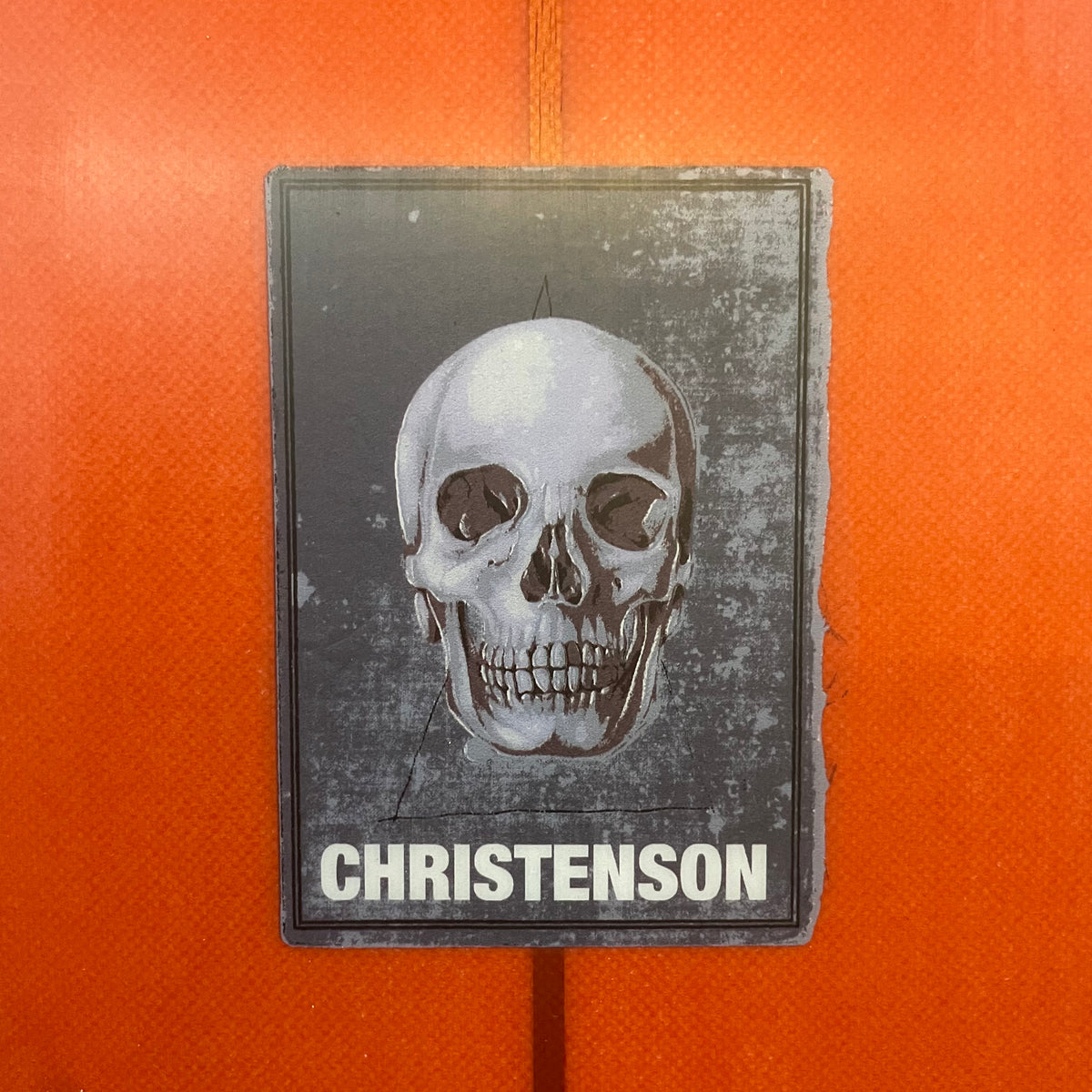 Christenson Twin Tracker 7'6" secondhand surfboard brand logo close-up