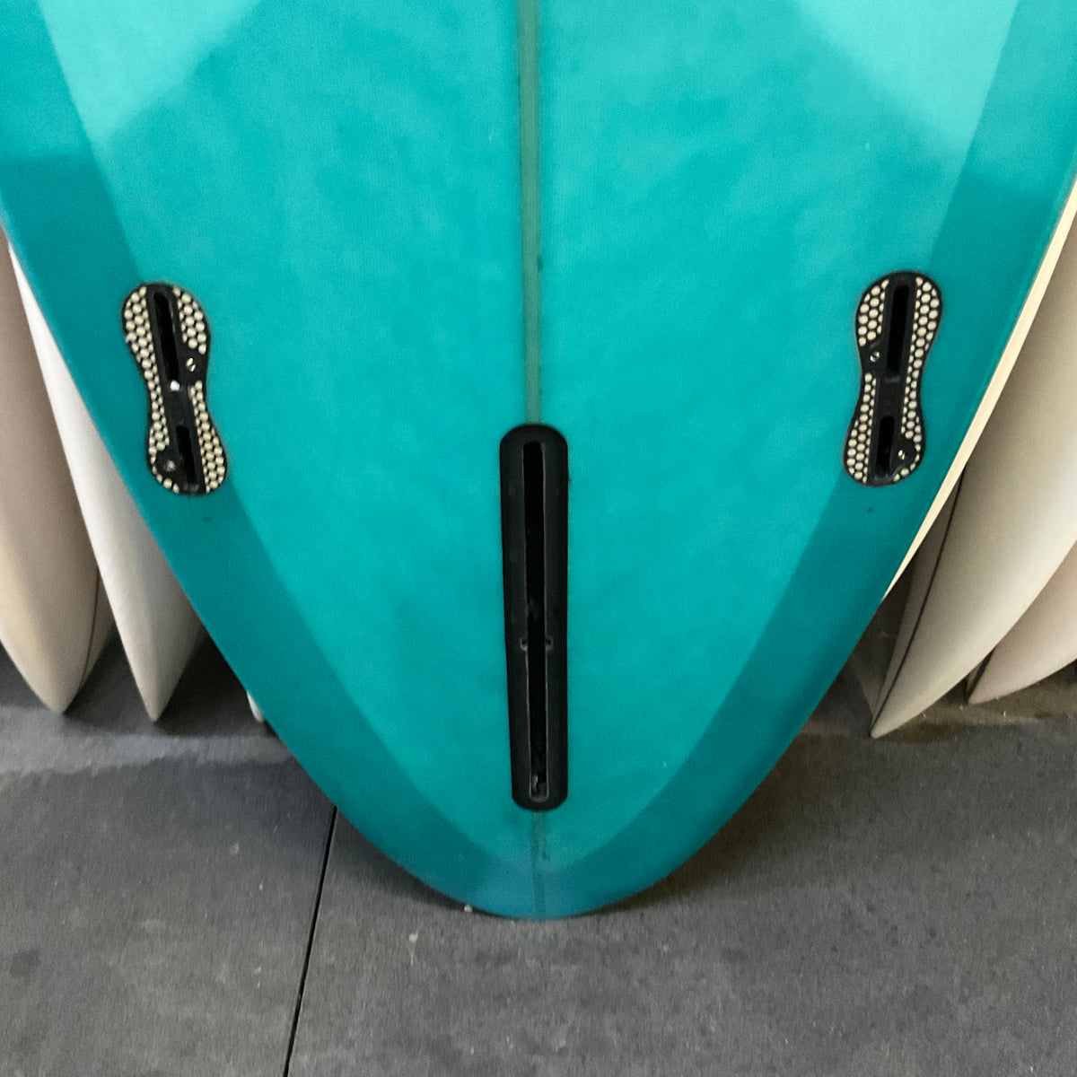 Channel Islands Mid Twin 7'0" secondhand surfboard fin box close-up