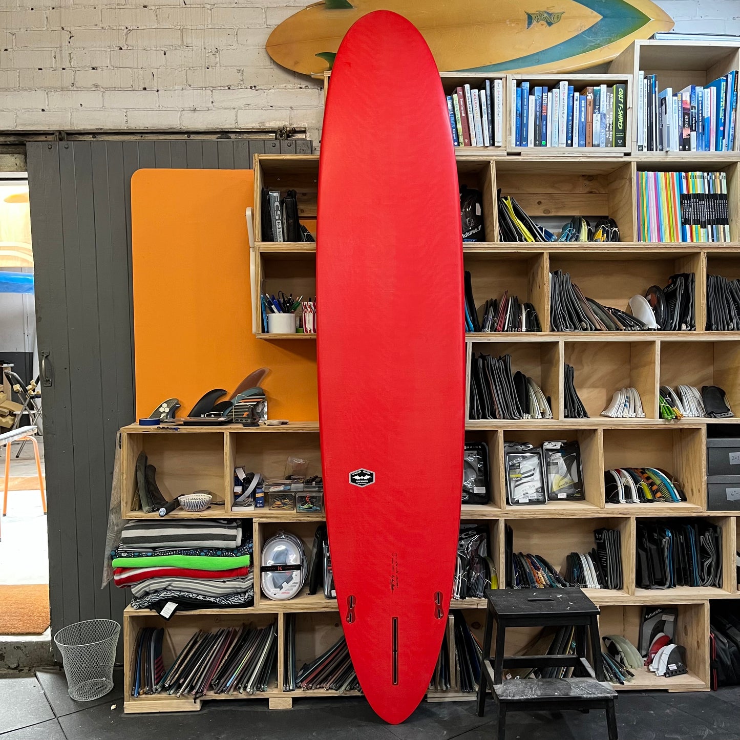CJ Nelson Designs Surfboards The Sinner Xeon Red 9'2" secondhand surfboard bottom view