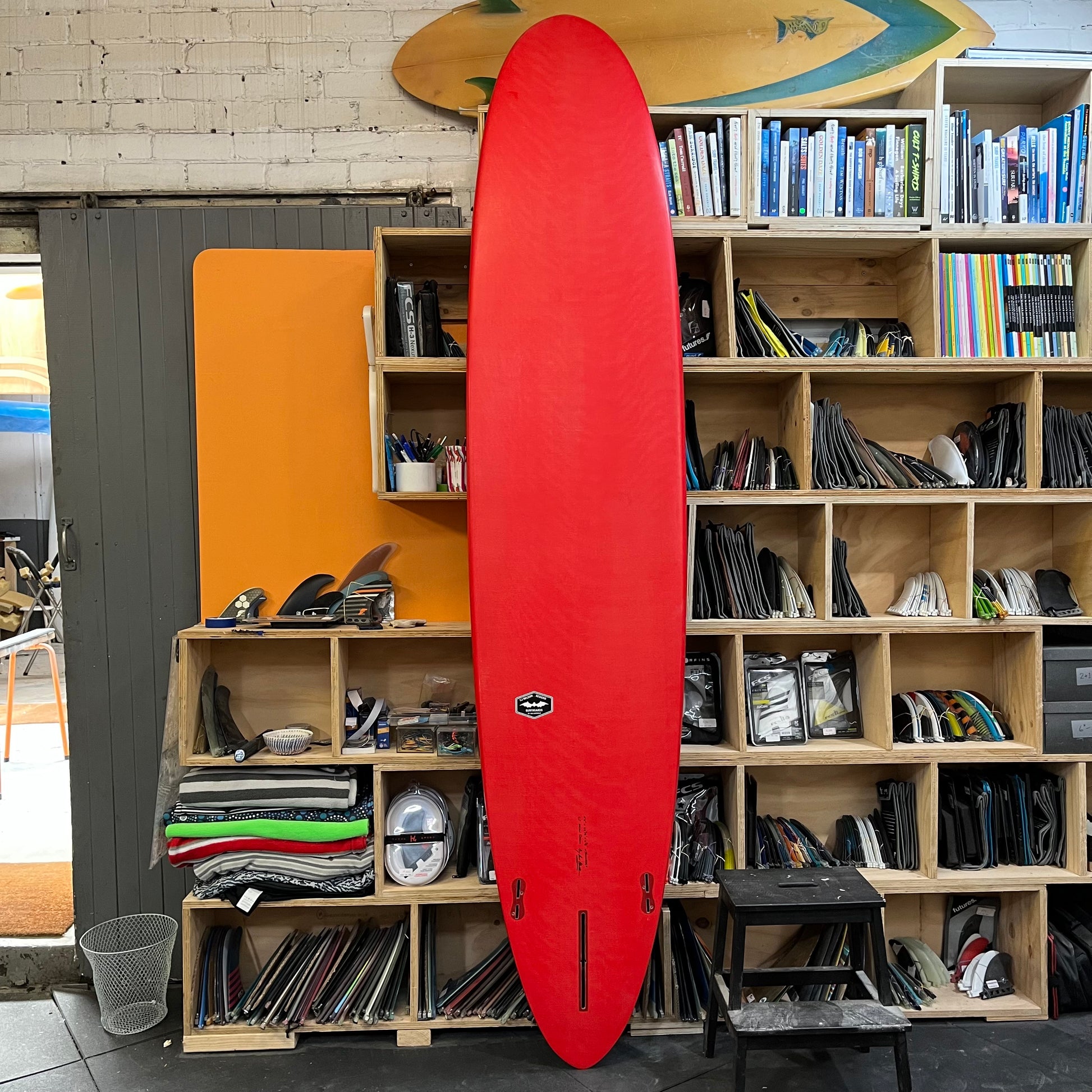 CJ Nelson Designs Surfboards The Sinner Xeon Red 9'2" secondhand surfboard bottom view
