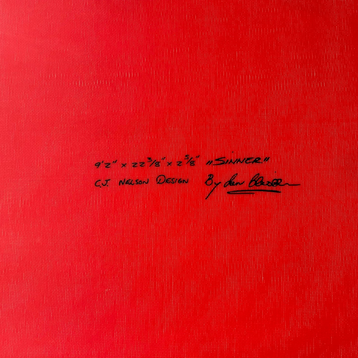 CJ Nelson Designs Surfboards The Sinner Xeon Red 9'2" secondhand surfboard dimensions close-up