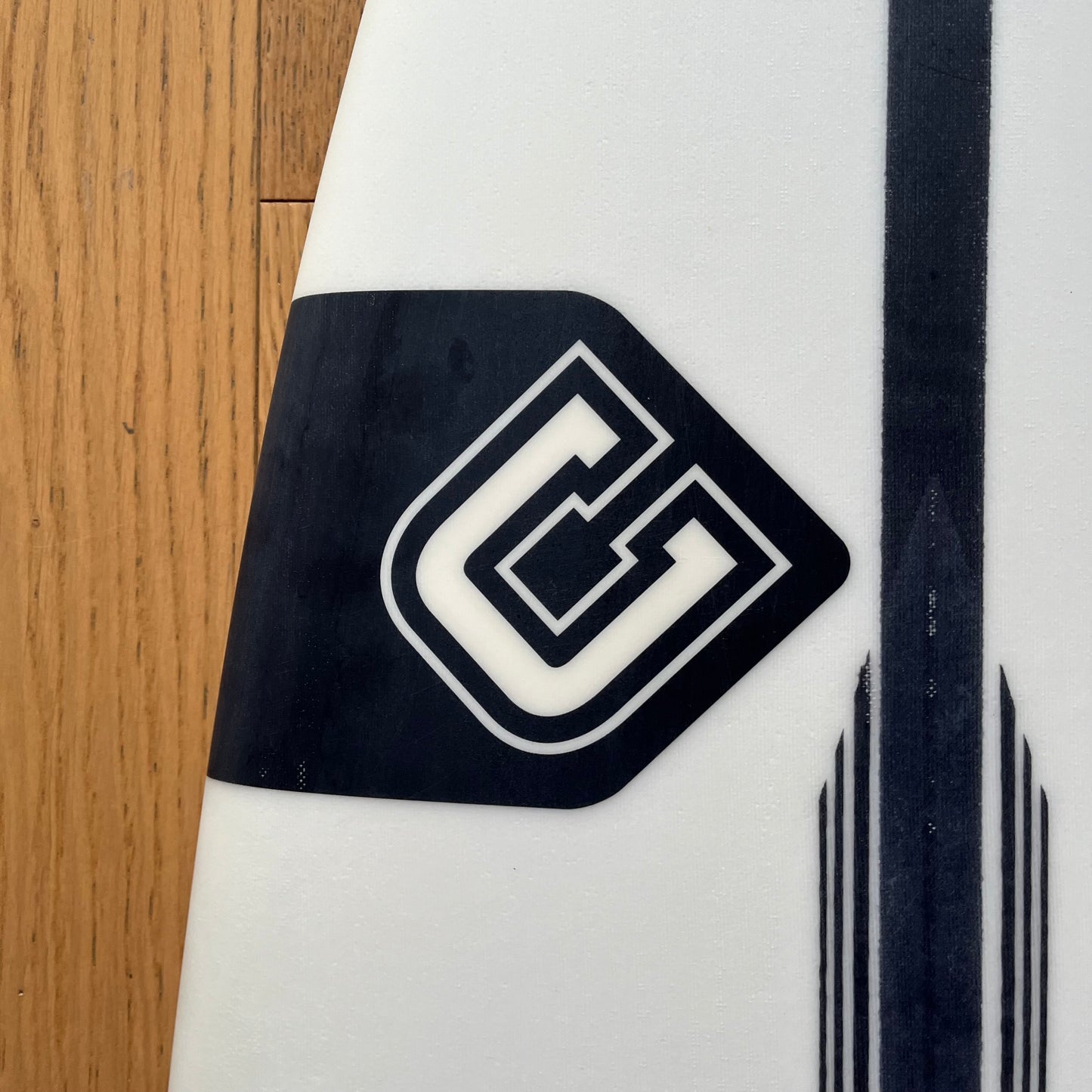 Clayton Surfboards Reflex 6'1" secondhand surfboard brand logo close-up