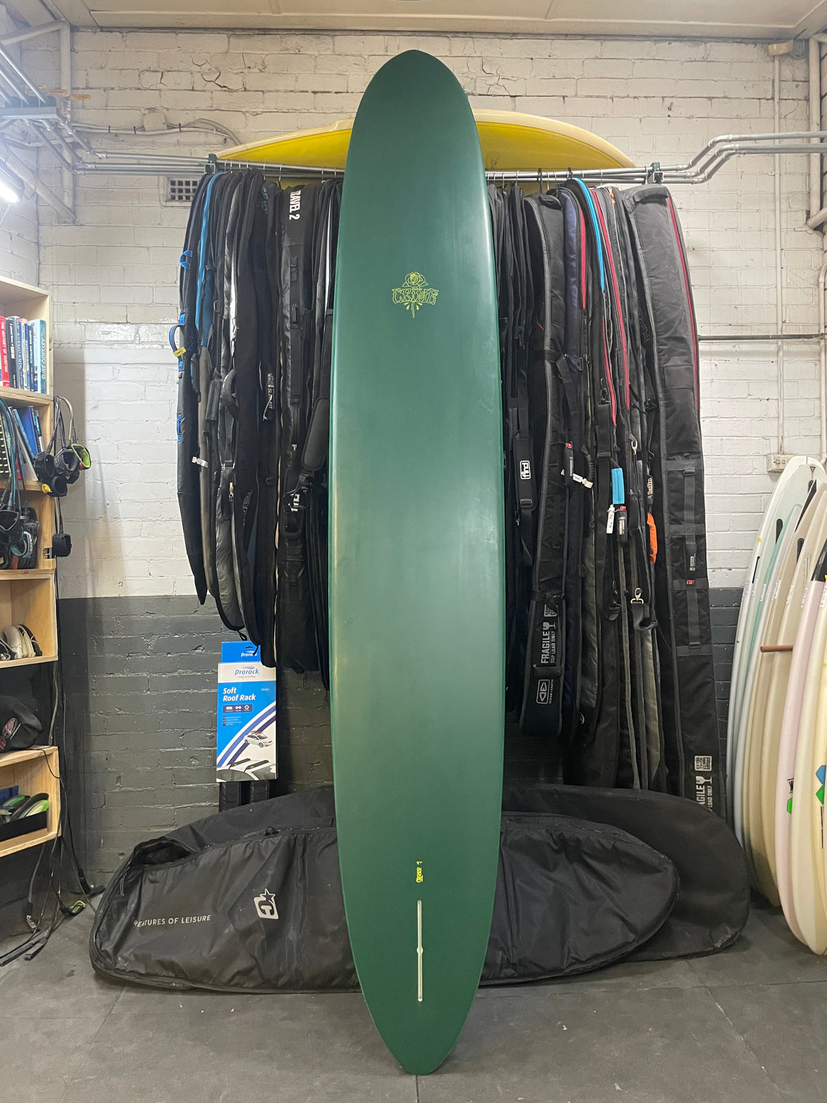Crime Glider 12'1" secondhand surfboard bottom view
