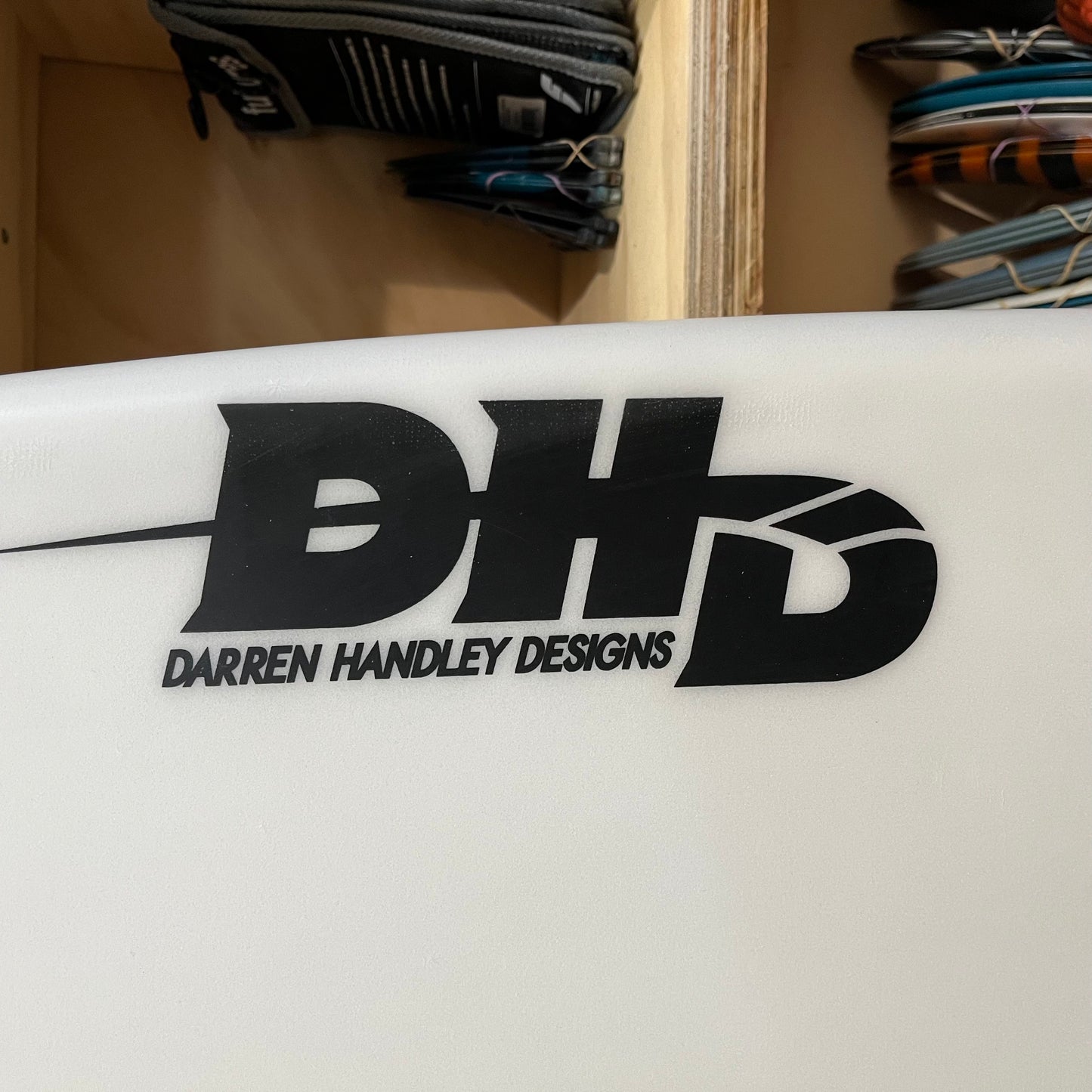 DHD Darren Handley Designs Sweet Spot 3.0 6'5" secondhand surfboard brand logo close-up