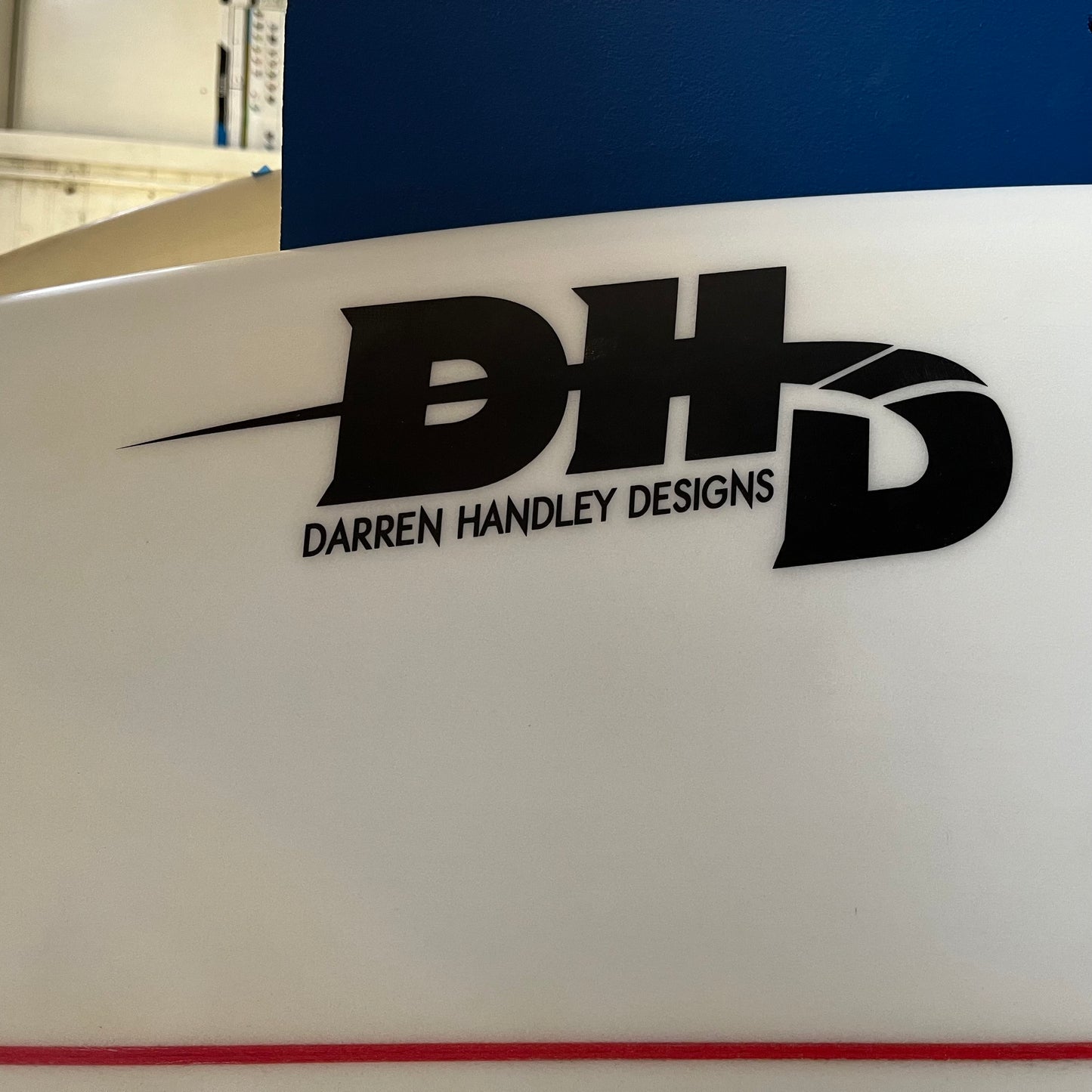 DHD Switchblade 6'2" secondhand surfboard brand logo close-up