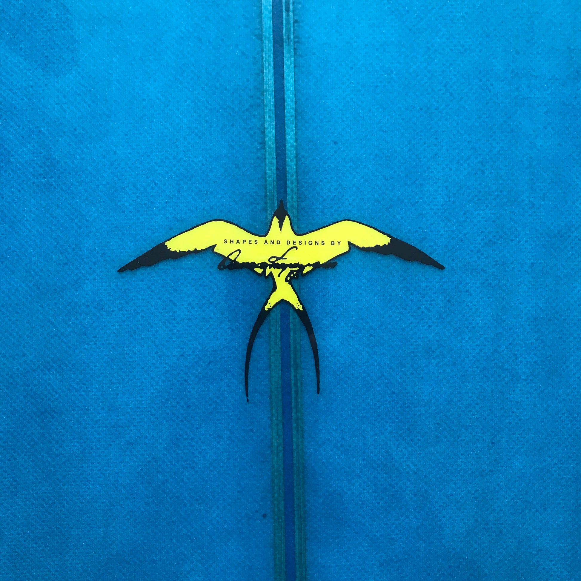 Donald Takayama Howard Special Mini 7'0" secondhand surfboard construction logo close-up