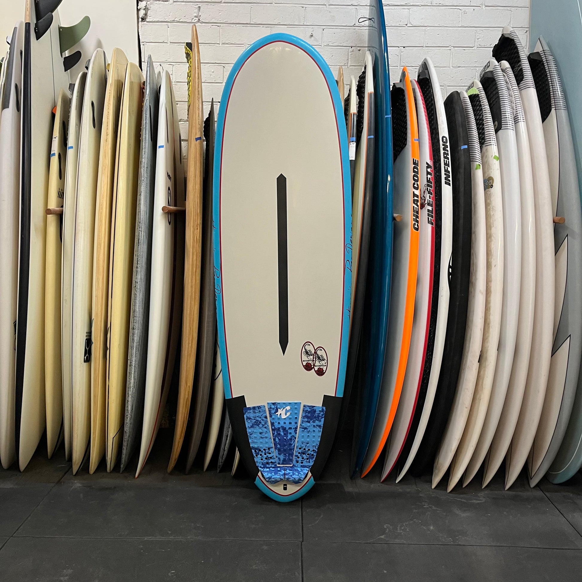 Donald Takayama Scorpion 2 5'10" secondhand surfboard top view