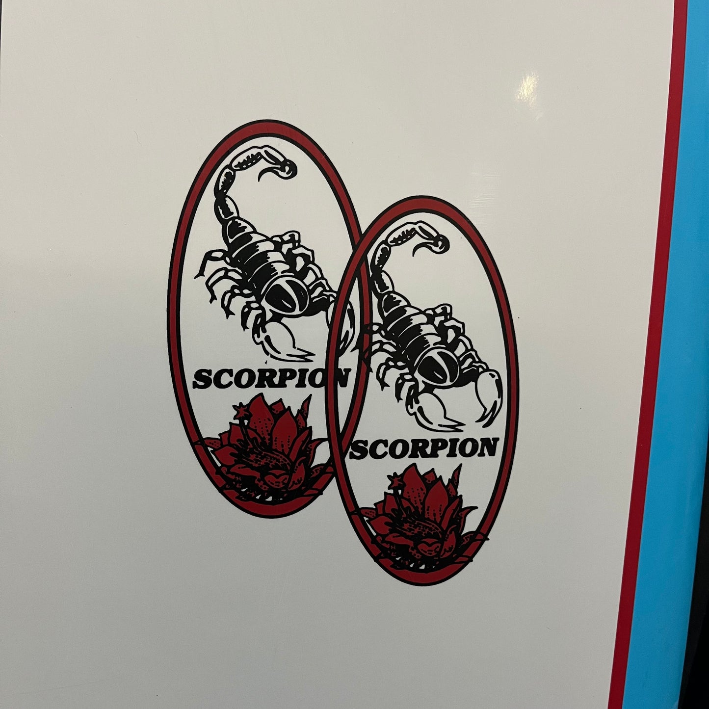 Donald Takayama Scorpion 2 5'10" secondhand surfboard model logo close-up