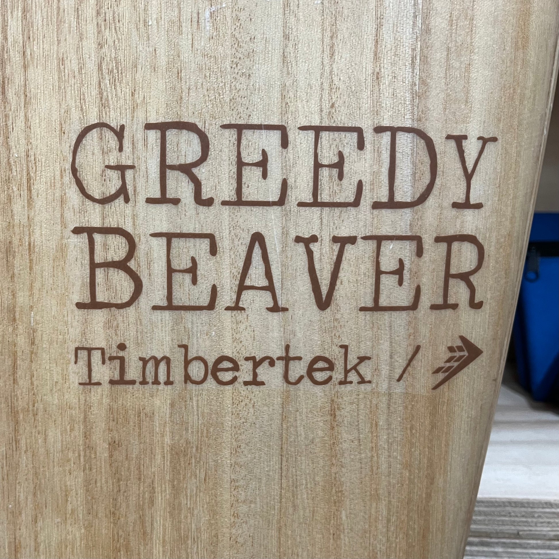 Firewire Greedy Beaver 5'10" secondhand surfboard model logo close-up