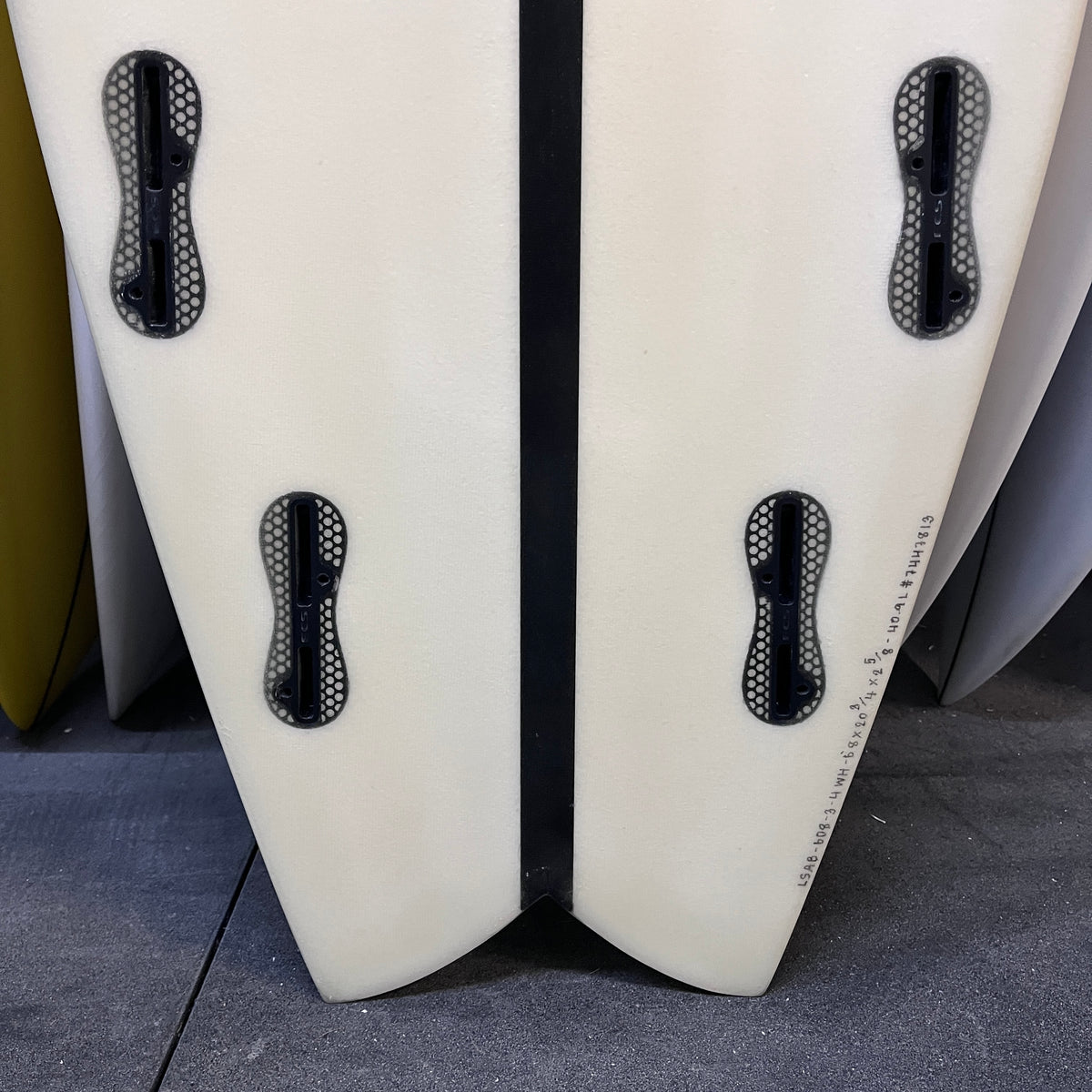 Firewire Seaside and Beyond 6'8" secondhand surfboard fin box close-up