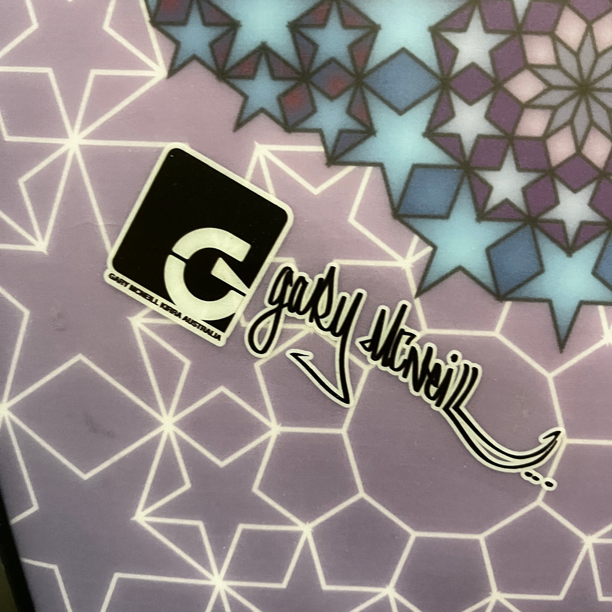 Gary Mcneill CV2 6'6" secondhand surfboards brand logo close-up