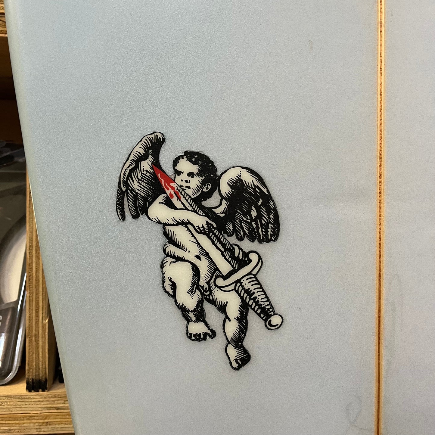 Greg Brown/Gash midlength 7'0" secondhand surfboard brand logo close-up