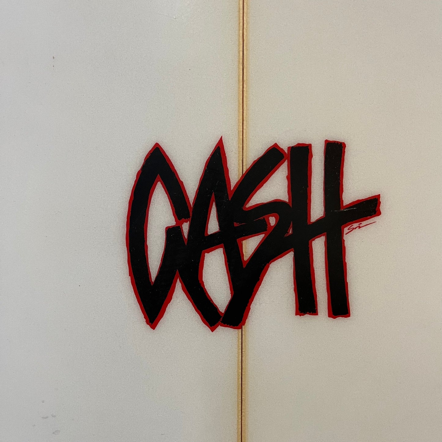 Greg brown/Gash custom WPF 6'5" secondhand surfboard brand logo name close-up