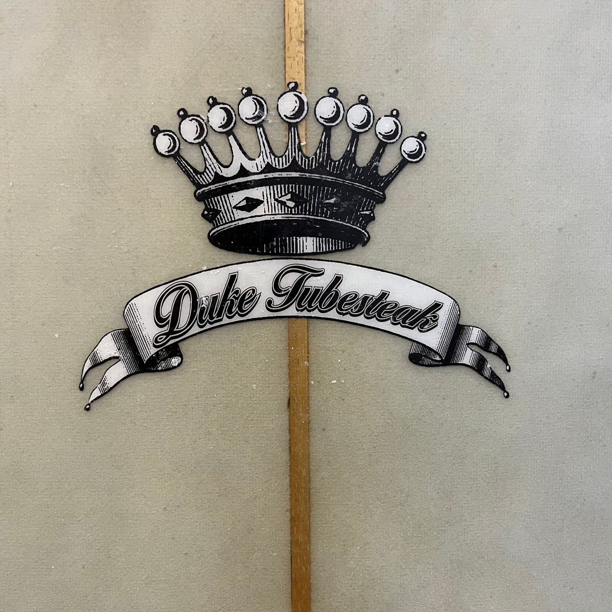 Greg Brown/Duke Tubesteak longboard 9'2" secondhand surfboard brand logo close-up