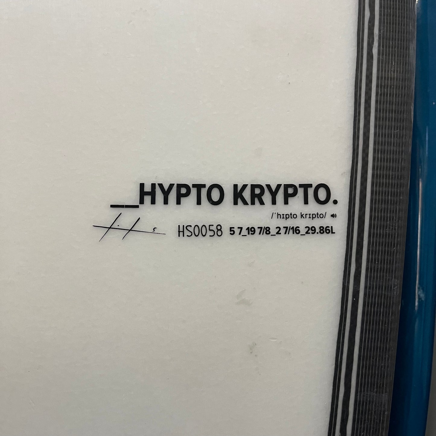 Hayden Shapes Hypto Krypto 5'7" secondhand surfboard model logo close-up