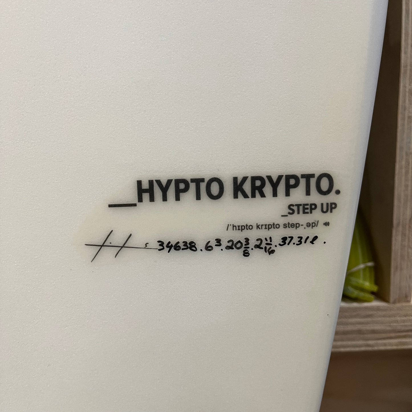 Hayden Shapes Hypto Krypto Step-up PE 6'3" secondhand surfboard model logo name close-up