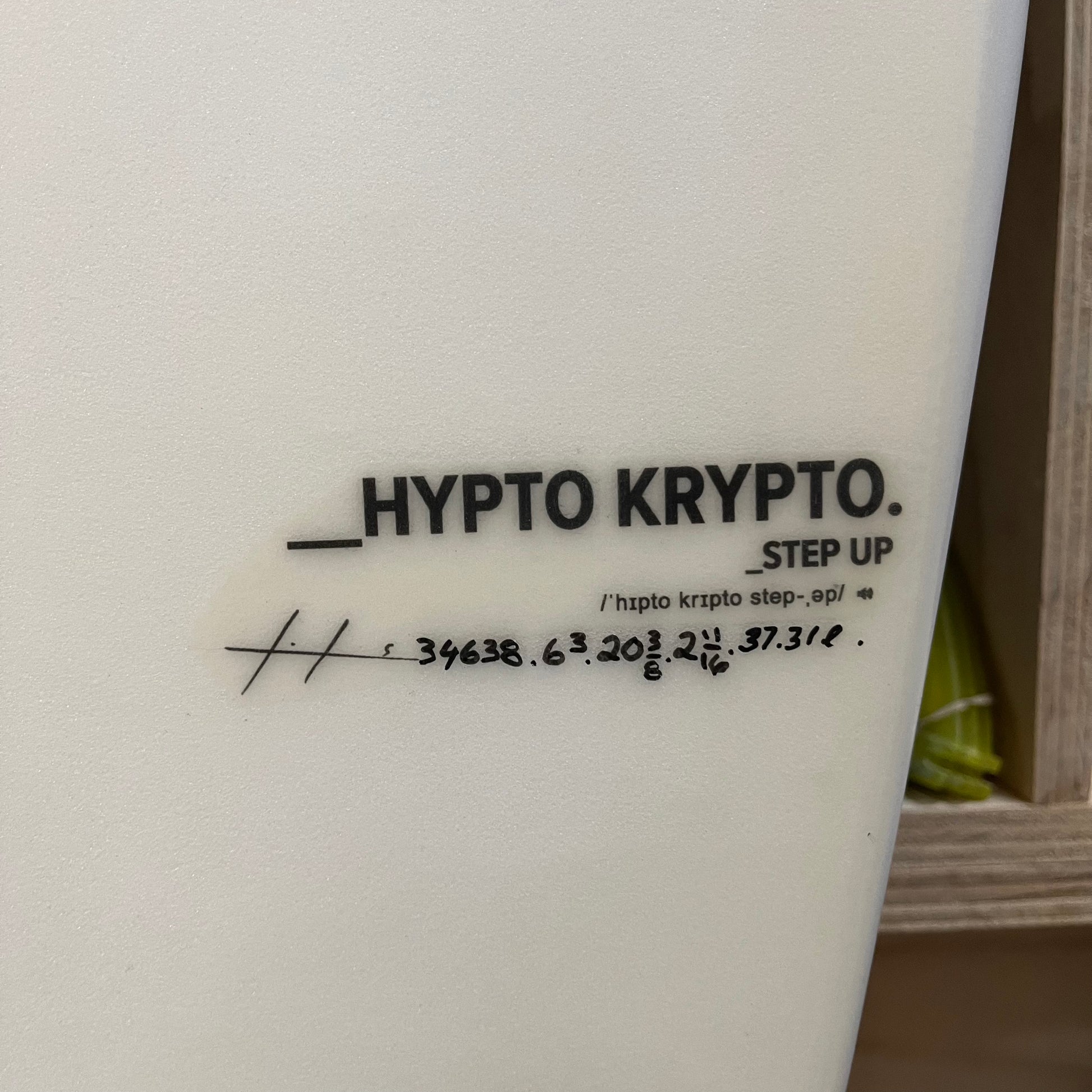 Hayden Shapes Hypto Krypto Step-up PE 6'3" secondhand surfboard model logo name close-up