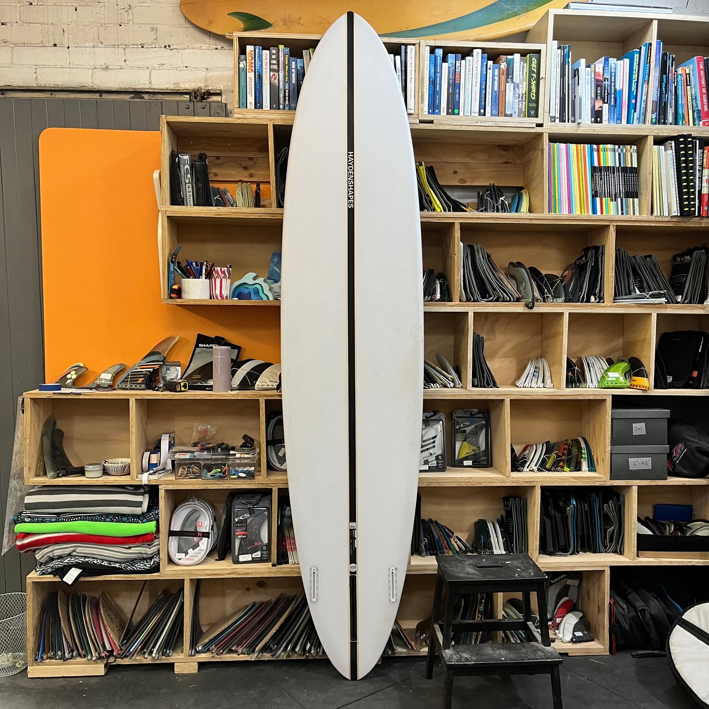 Hayden Shapes mid length glider 8'7" secondhand surfboard bottom view