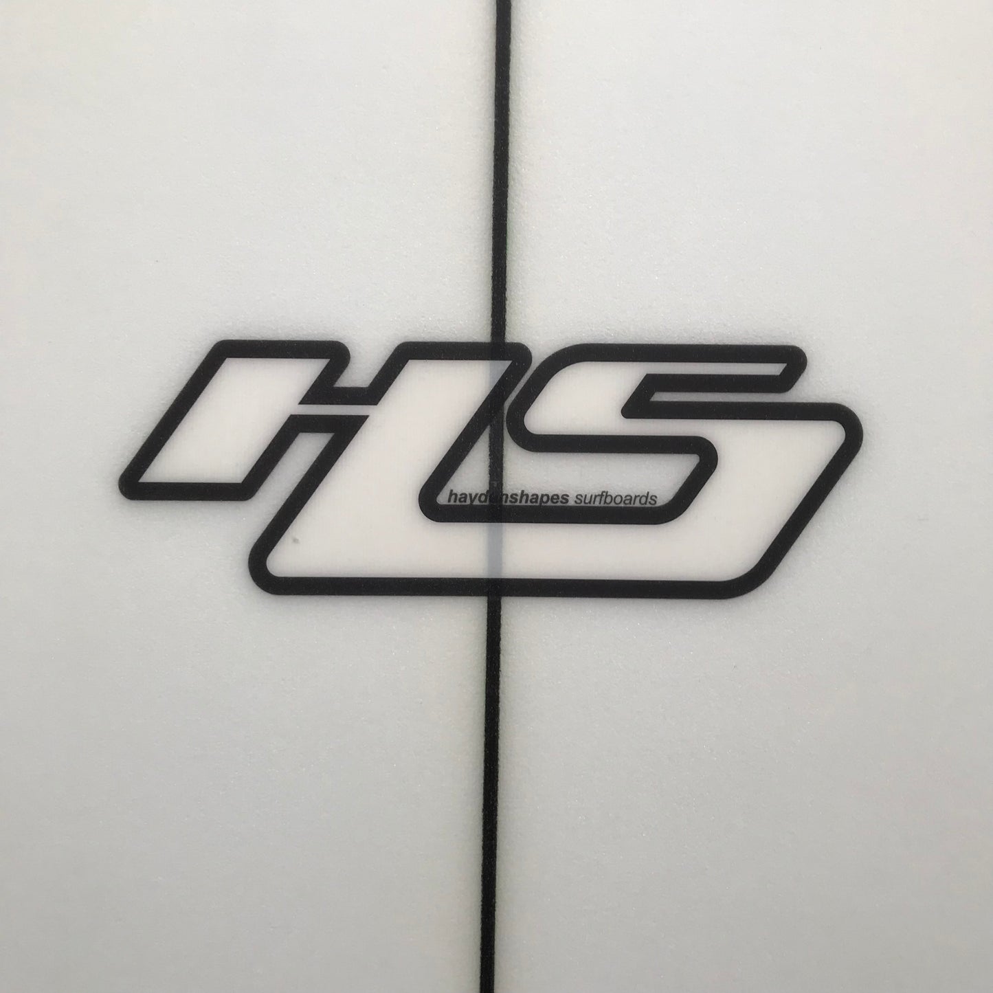 Hayden Shapes Plunder 5'10" secondhand surfboard brand logo close-up