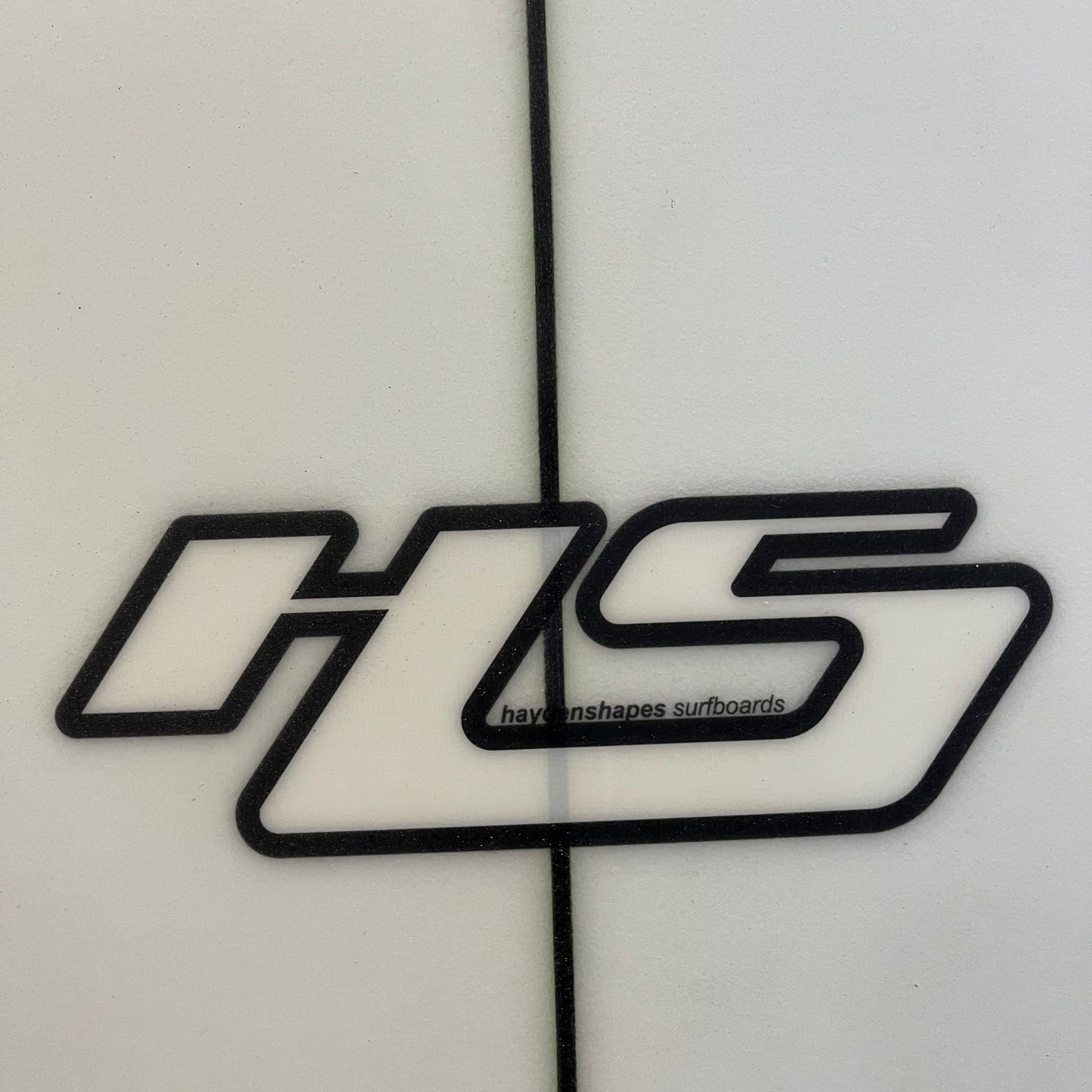 Hayden Shapes Shred Sled King 6'5" secondhand surfboard brand logo close-up