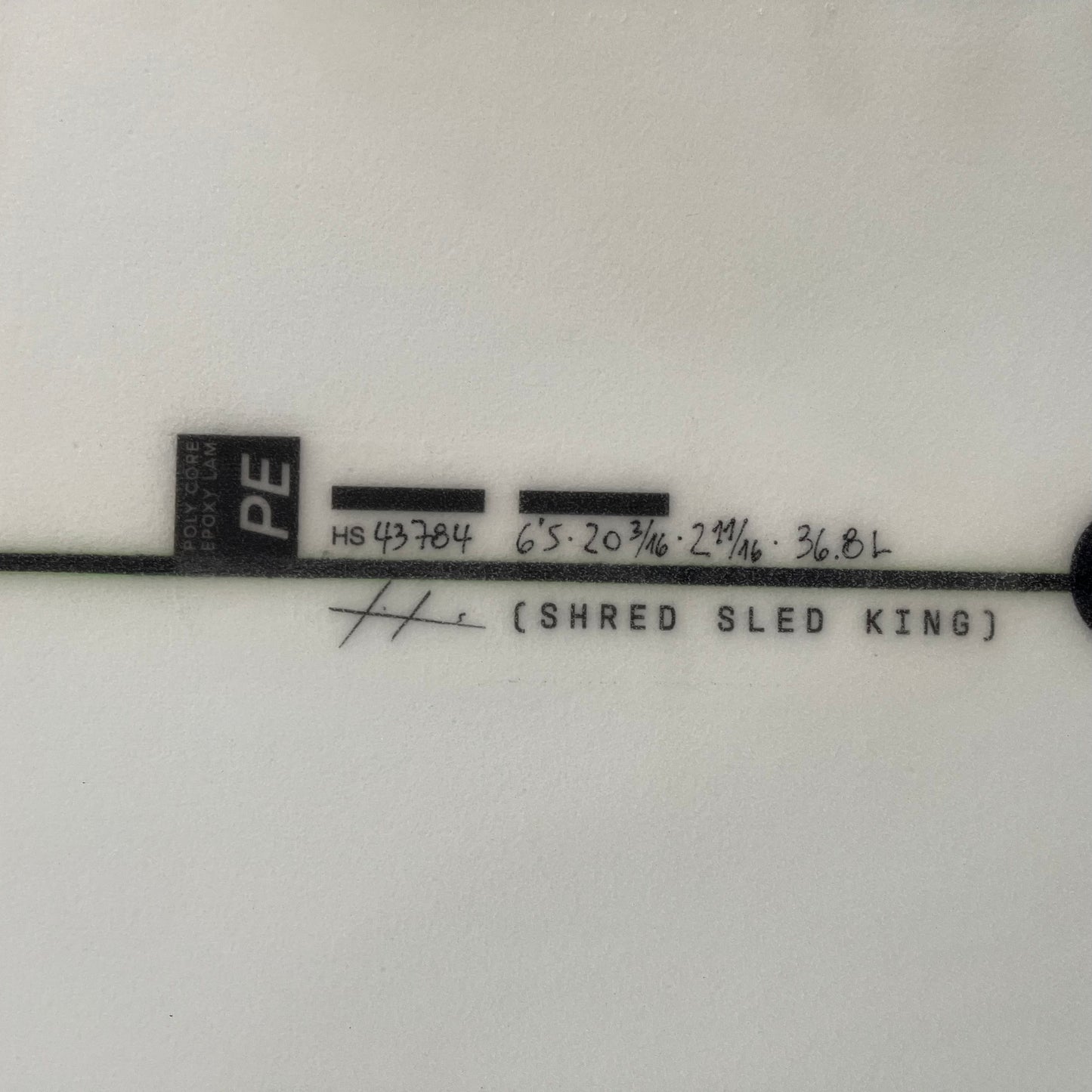 Hayden Shapes Shred Sled King 6'5" secondhand surfboard dimensions close-up