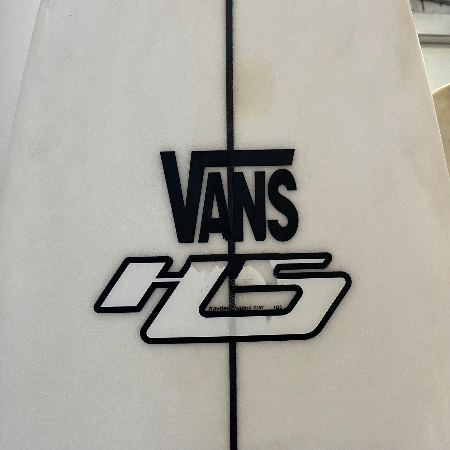 Hayden Shapes White Noiz 6'3" secondhand surfboard brand logo close-up