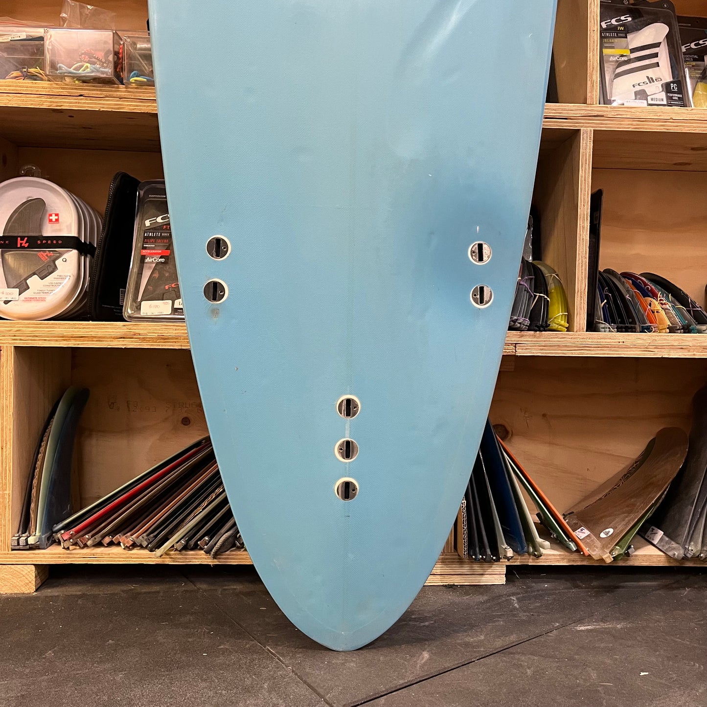 Hightide performance longboard 9'2" secondhand surfboard fin box close-up
