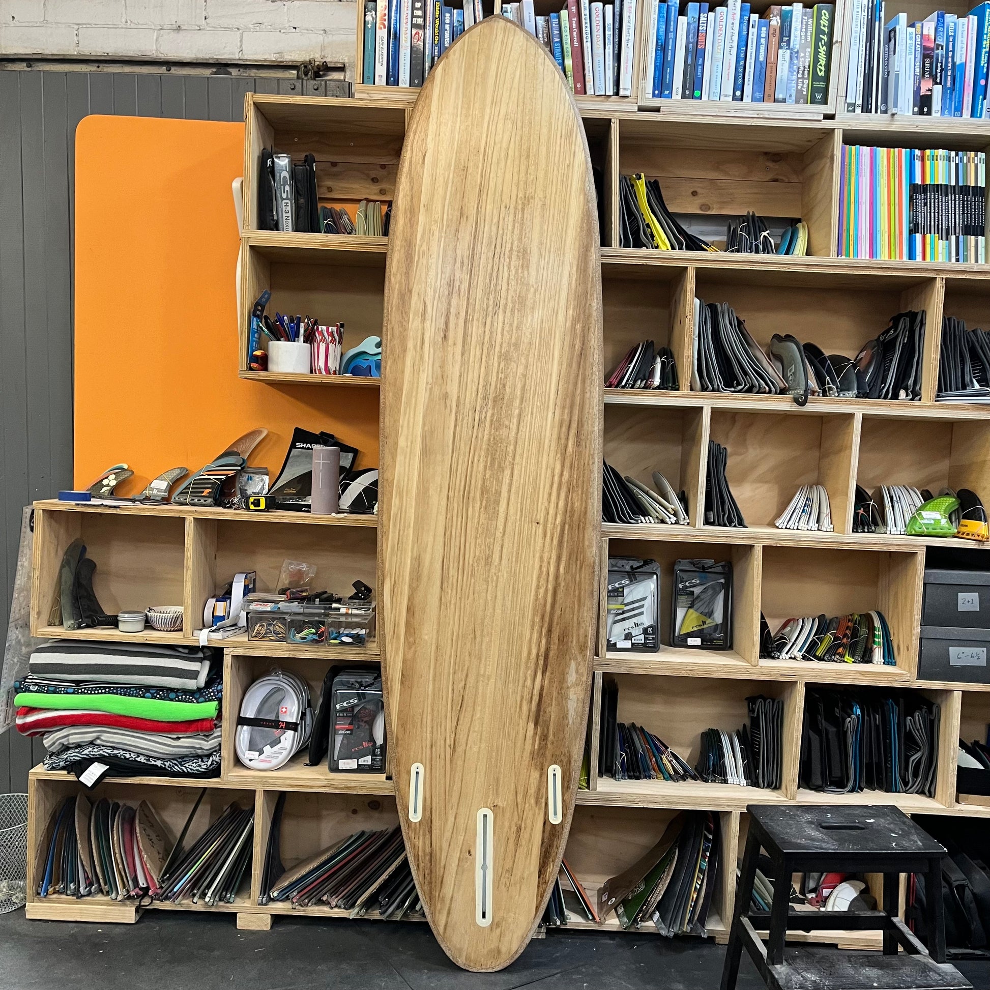 Hughies cork mid-length 7'11" secondhand surfboard bottom view