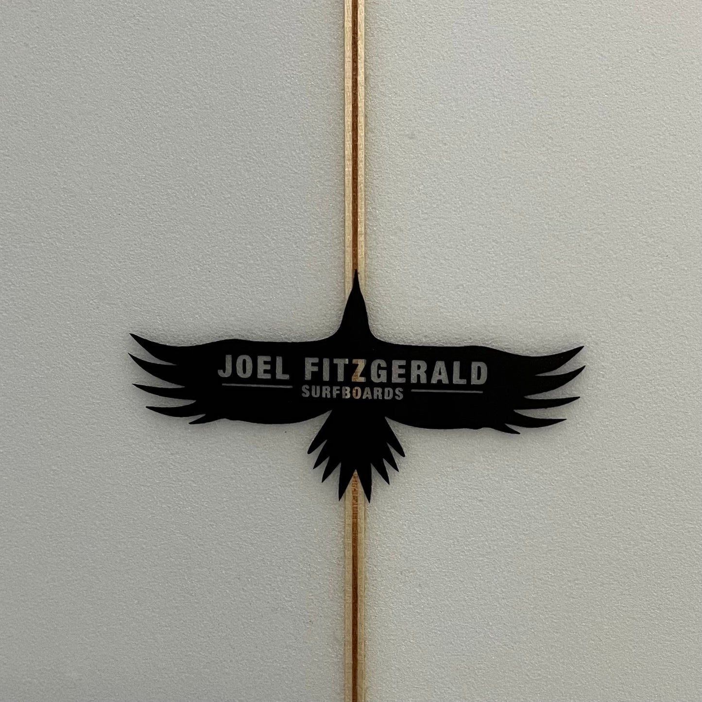 Joel Fitzgerald Surfboards Cosmic Twin 6'8" secondhand surfboard brand logo close-up