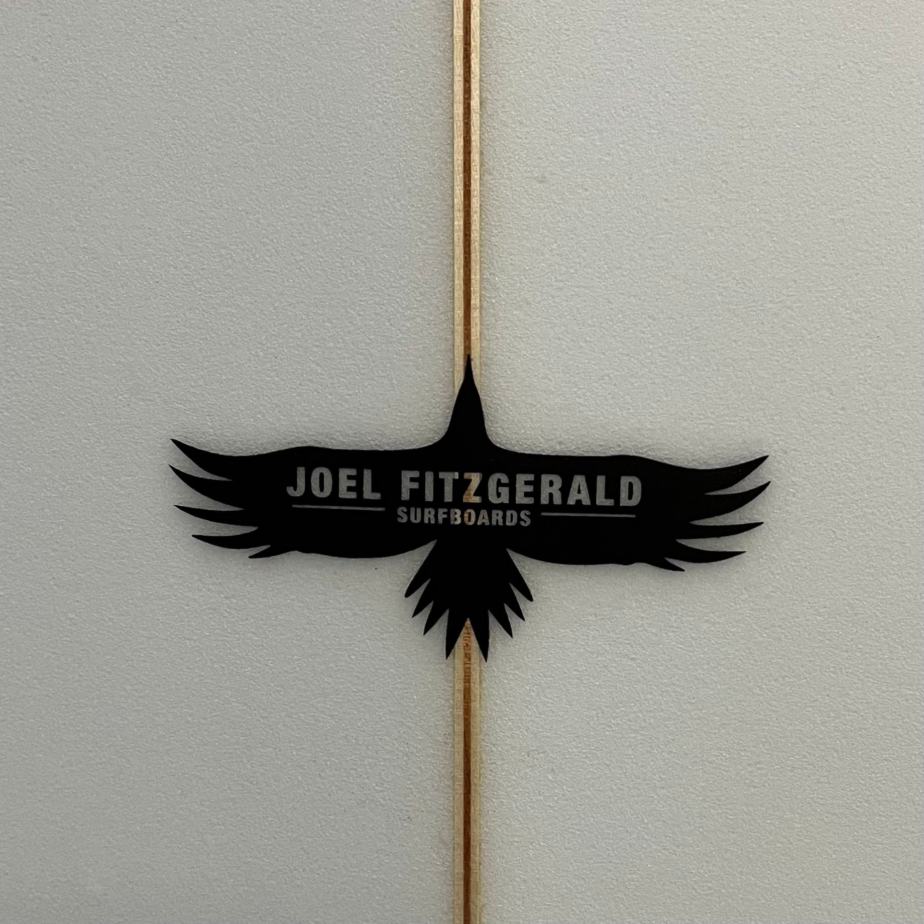 Joel Fitzgerald Surfboards Cosmic Twin 6'8" secondhand surfboard brand logo close-up