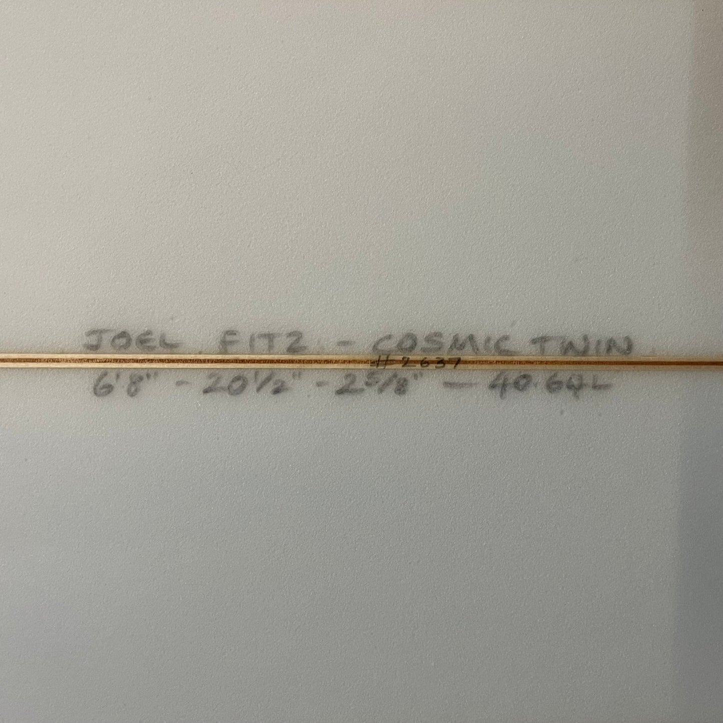 Joel Fitzgerald Surfboards Cosmic Twin 6'8" secondhand surfboard dimensions close-up