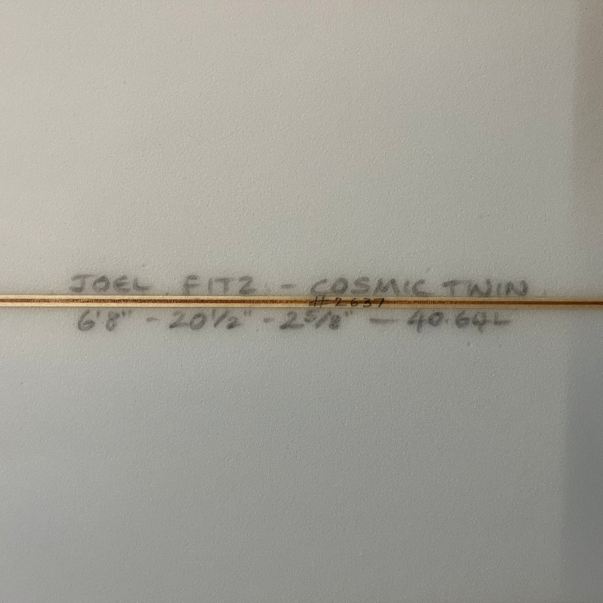 Joel Fitzgerald Surfboards Cosmic Twin 6'8" secondhand surfboard dimensions close-up