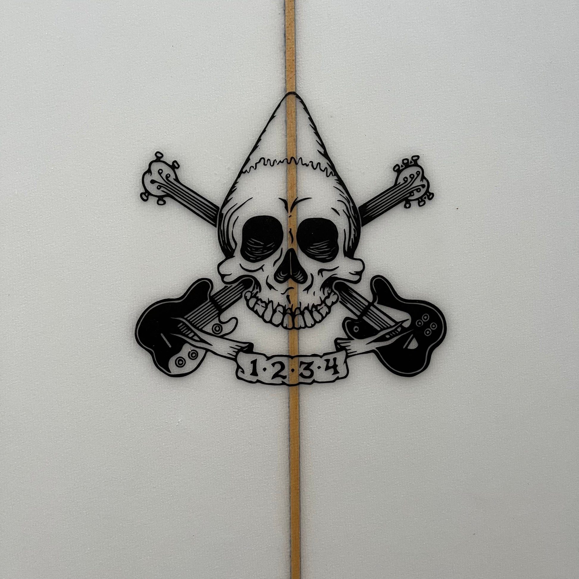 Jolly Roger 1234 6'2" secondhand surfboard brand logo close-up