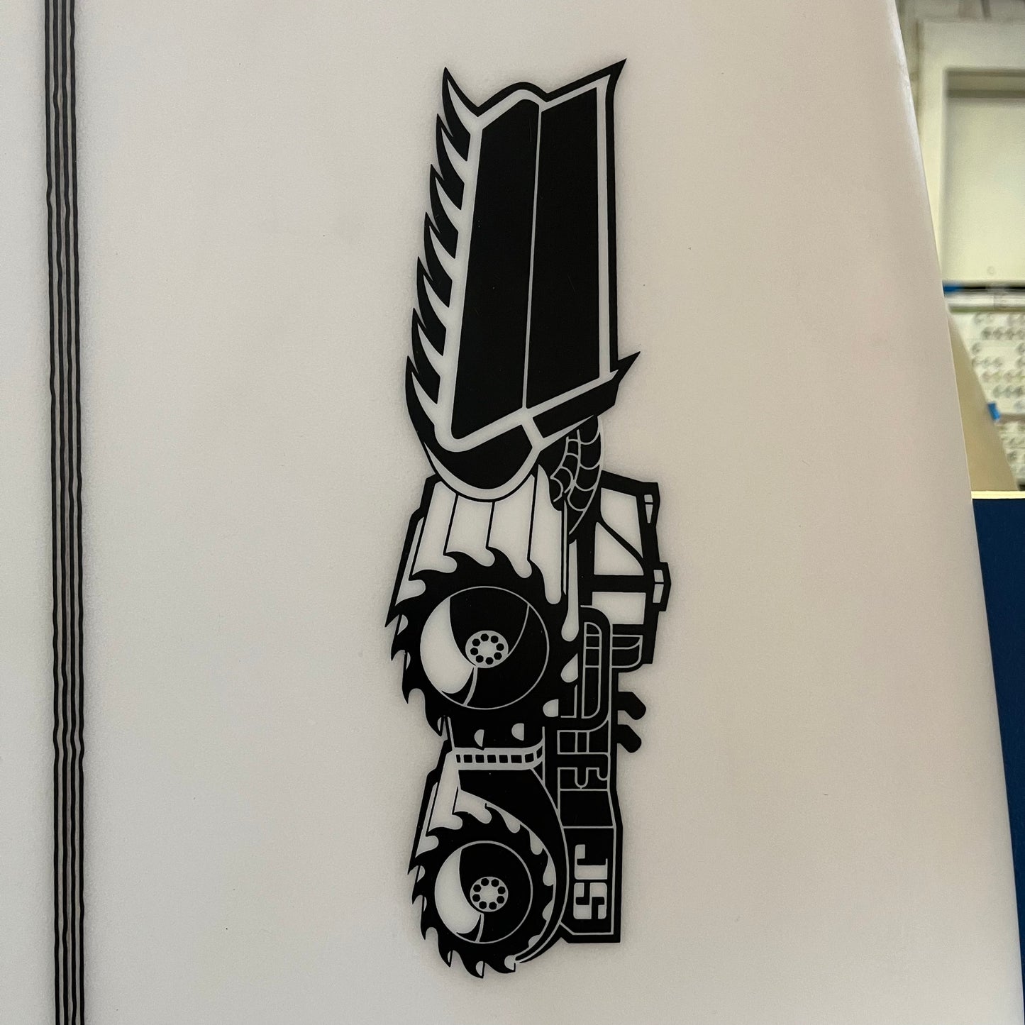 JS Industries Monsta 2020 easy rider 6'4" secondhand surfboard brand logo close-up