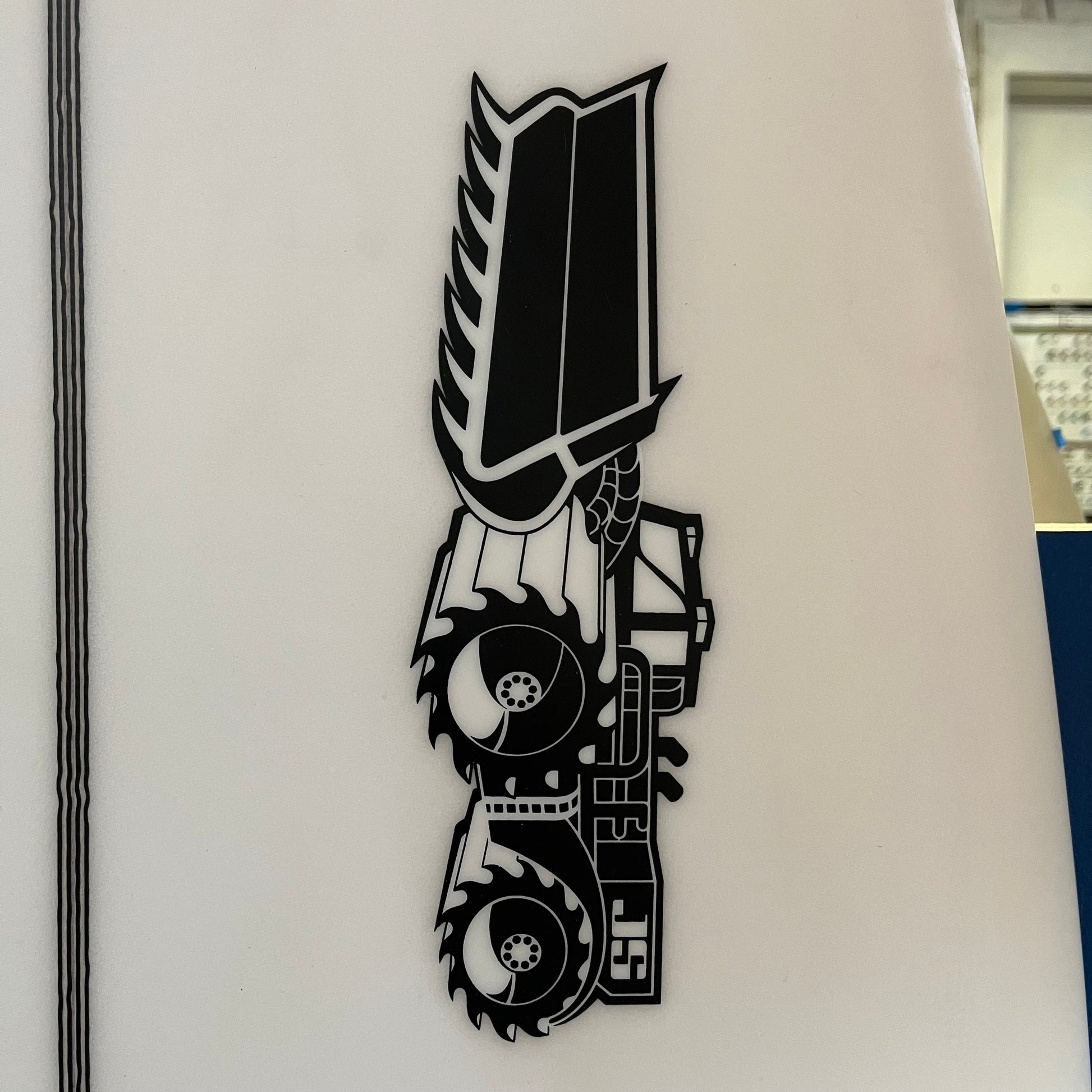 JS Industries Monsta 2020 easy rider 6'4" secondhand surfboard brand logo close-up