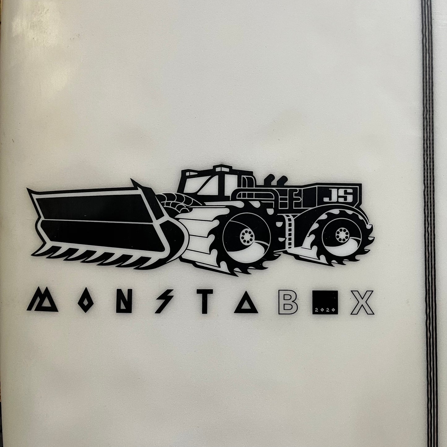 JS Industries Monsta Box 7'2" secondhand surfboard model logo close-up