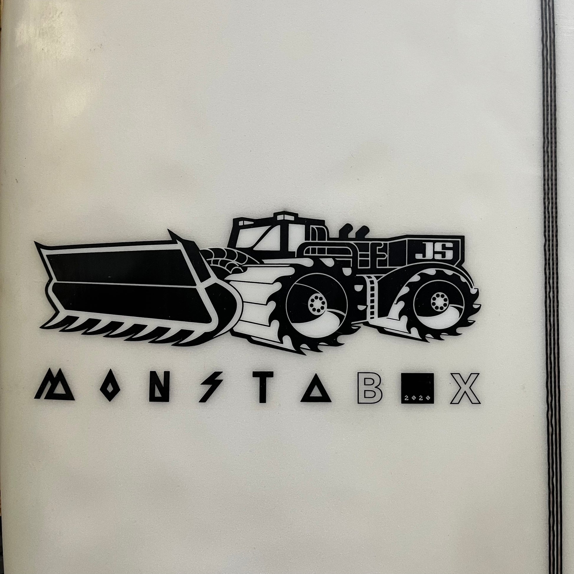 JS Industries Monsta Box 7'2" secondhand surfboard model logo close-up