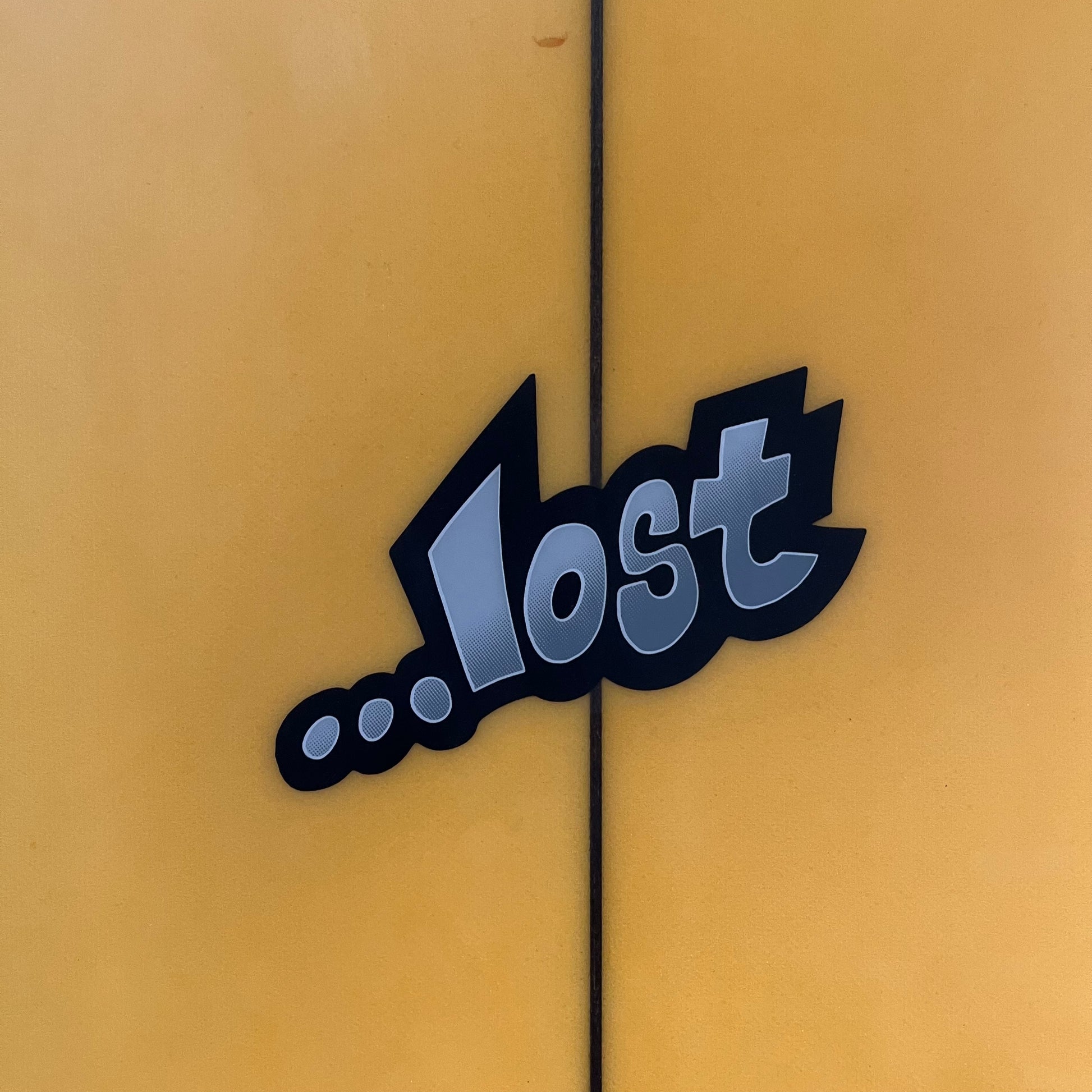 Lost Mayhem Bottom Feeder 5'8" secondhand surfboard brand logo close-up