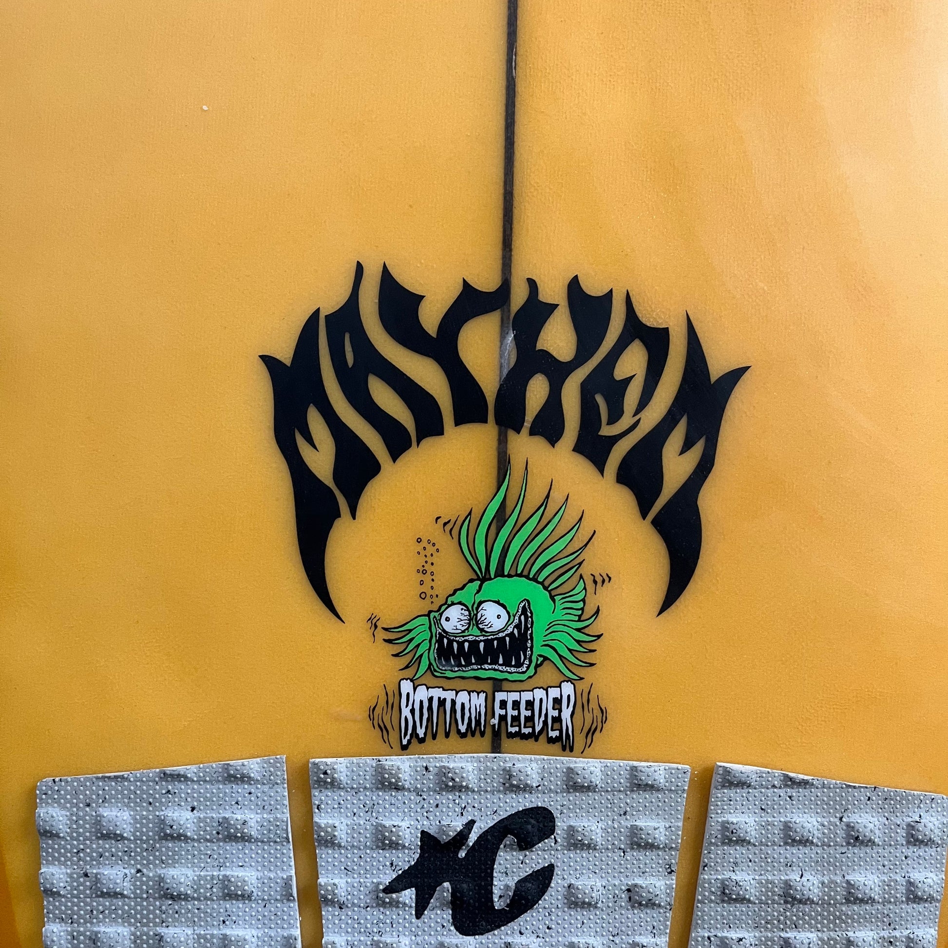 Lost Mayhem Bottom Feeder 5'8" secondhand surfboard model logo close-up