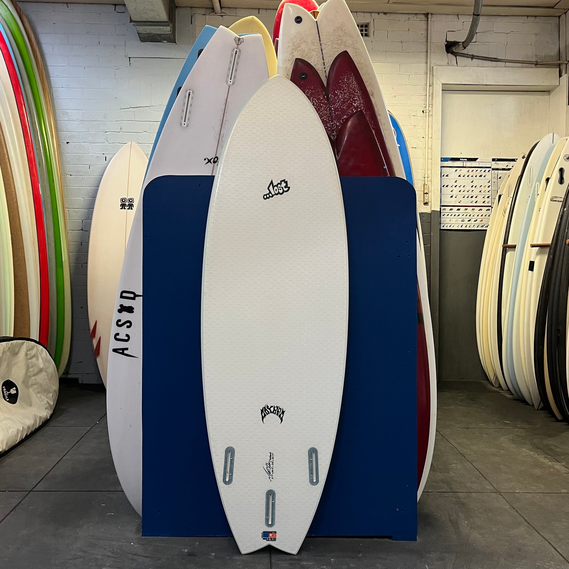 Lost Mayhem RNF 96 Libtech 5'7" secondhand surfboard bottom view