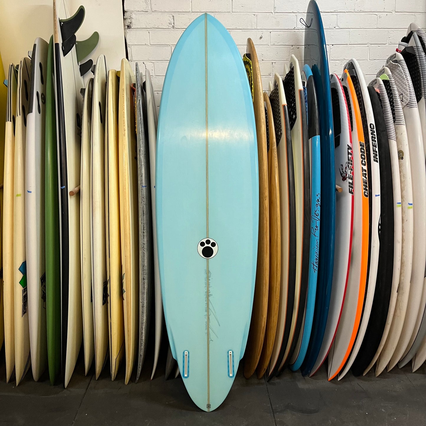 Maurice Cole RV Twin Pin 6'9" secondhand surfboard bottom view