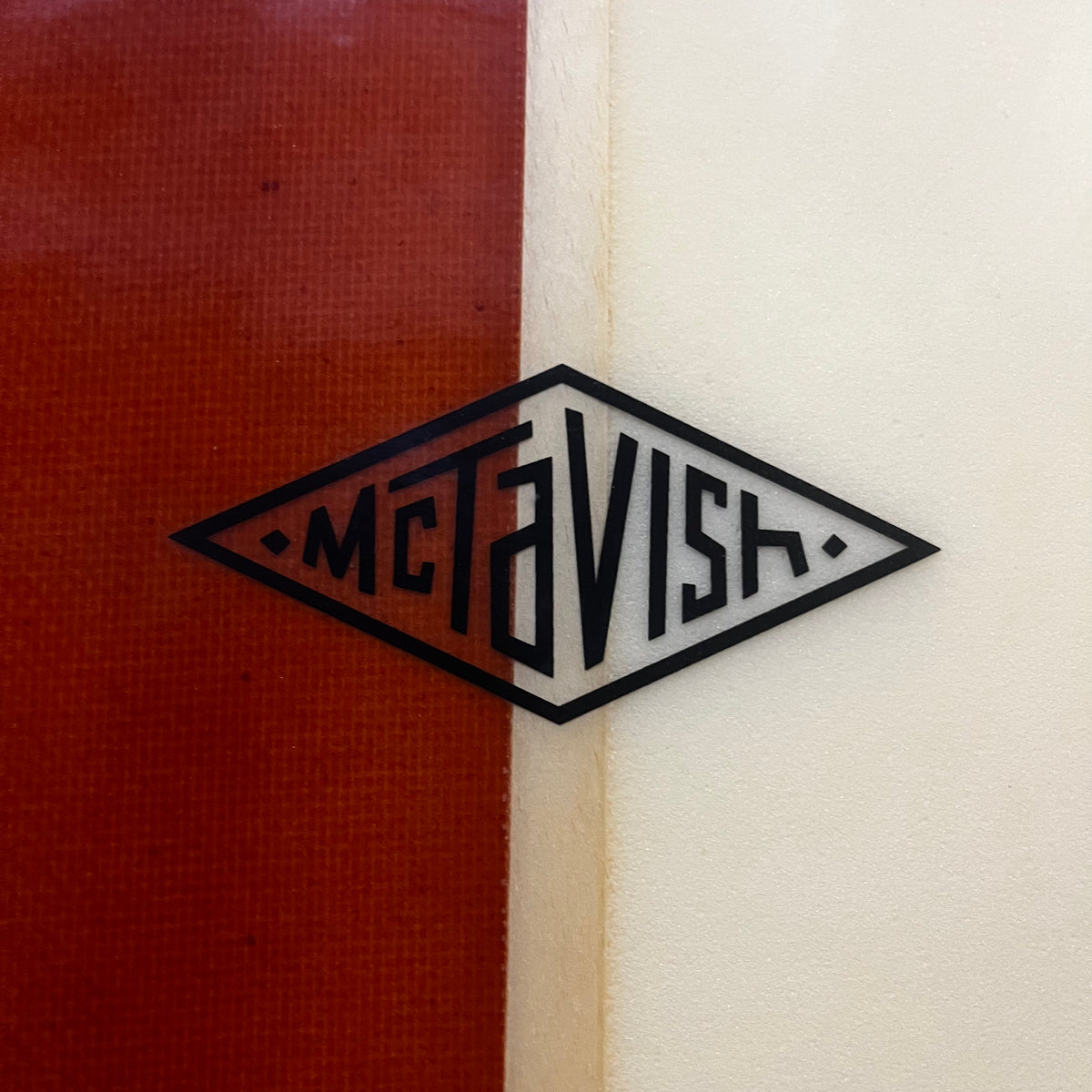 McTavish Noserider 9'3" secondhand surfboards brand logo close-up