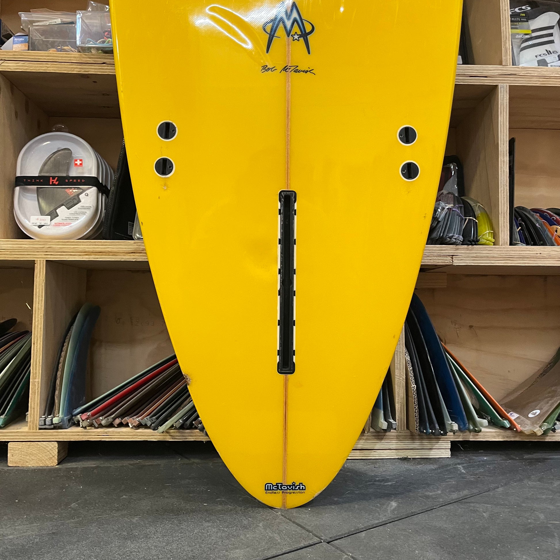 McTavish The Original 9'4" secondhand surfboard fin box close-up