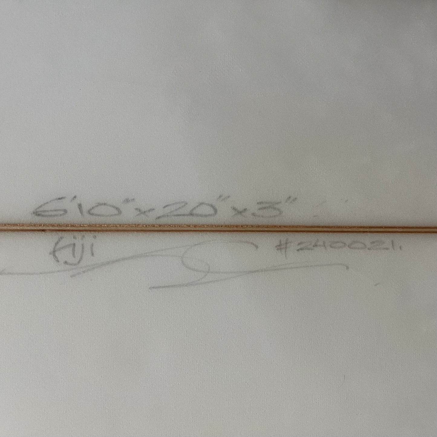 Morning of the Earth Fiji 6'10" secondhand surfboard dimensions close-up