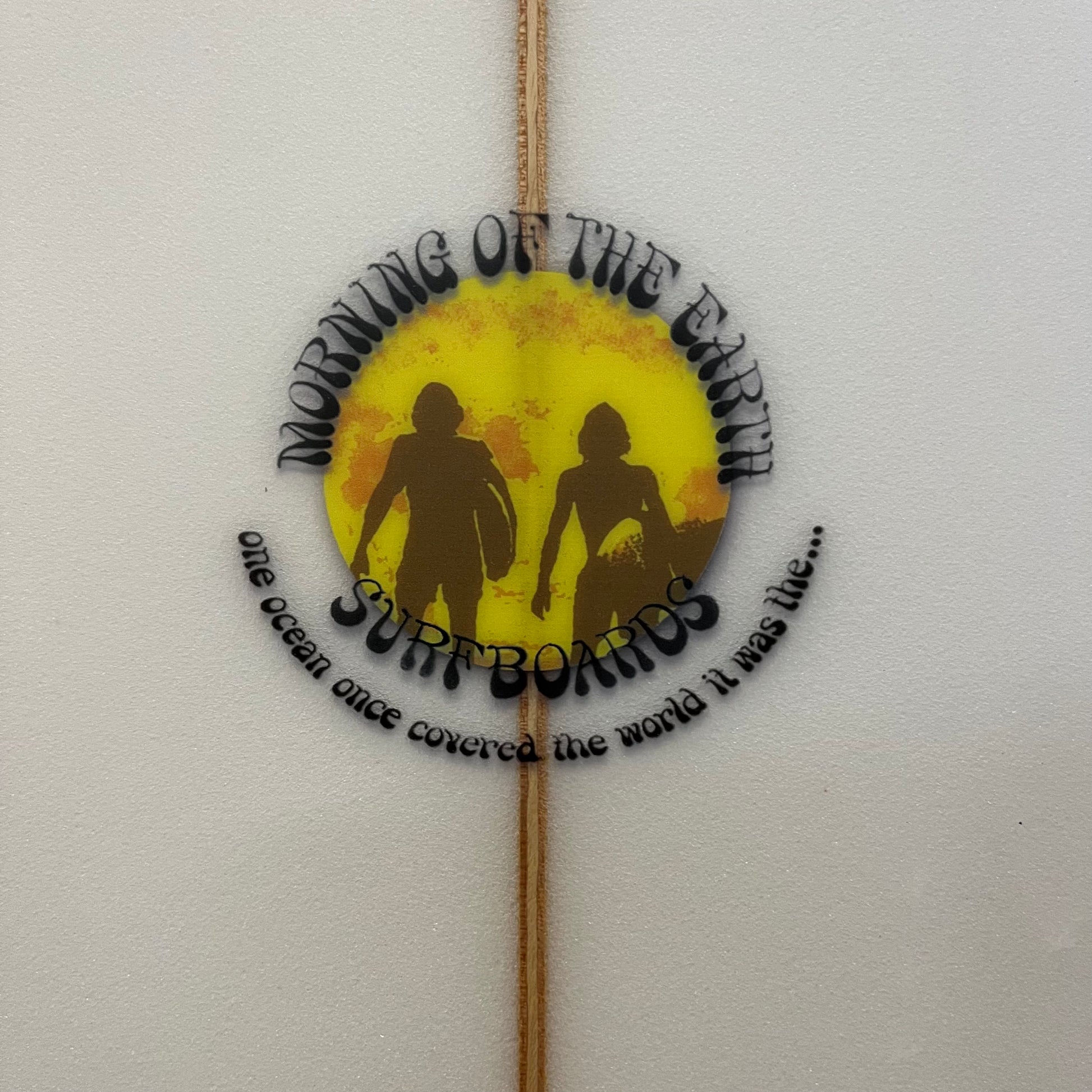 Morning of the Earth Fiji 6'10" secondhand surfboard brand logo close-up