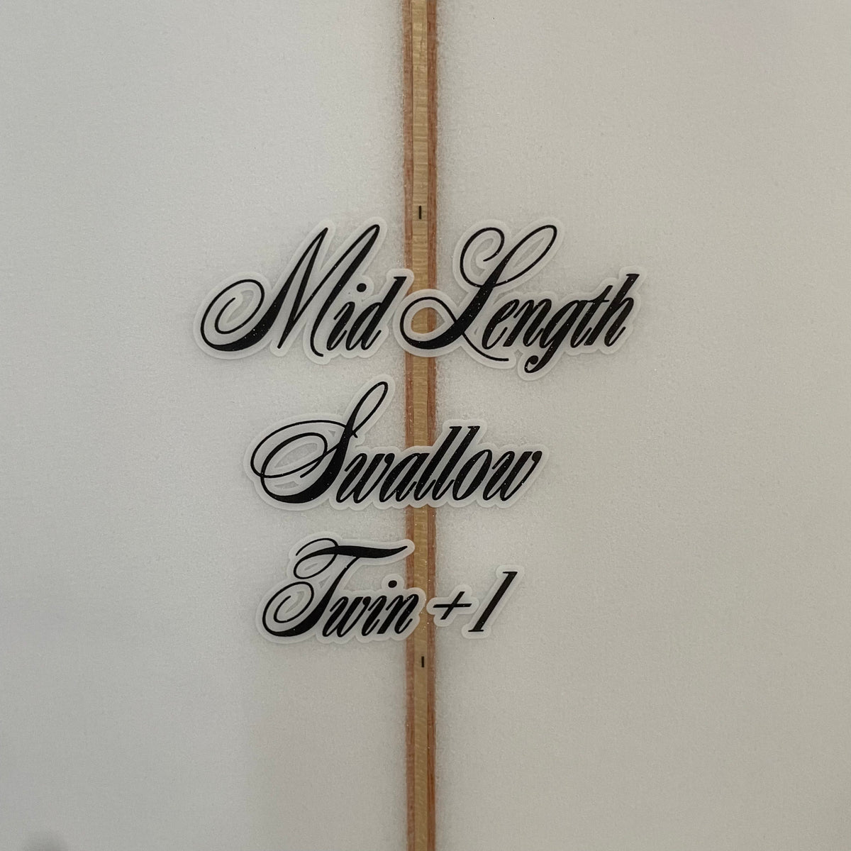 MR Mid Length Swallow Twin + 1 7'4" secondhand surfboards model logo close-up