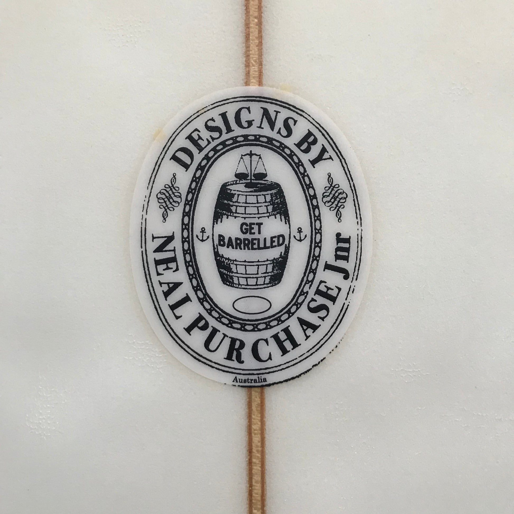 Neal Purchase Junior Snub 6'6" secondhand surfboard brand logo close-up