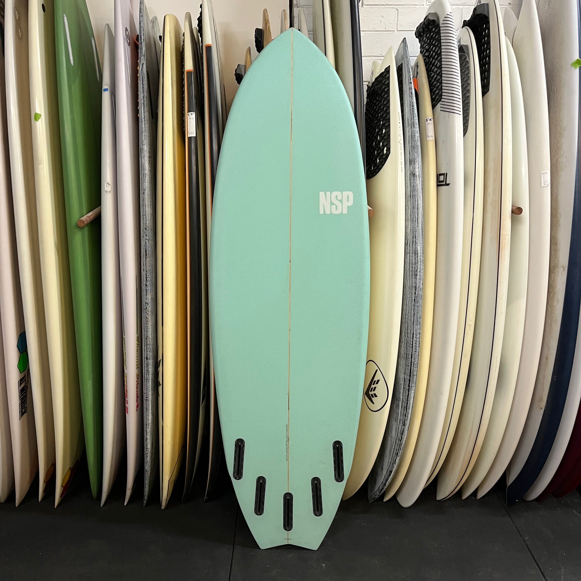 NSP Fish King 5'6" secondhand surfboard bottom view