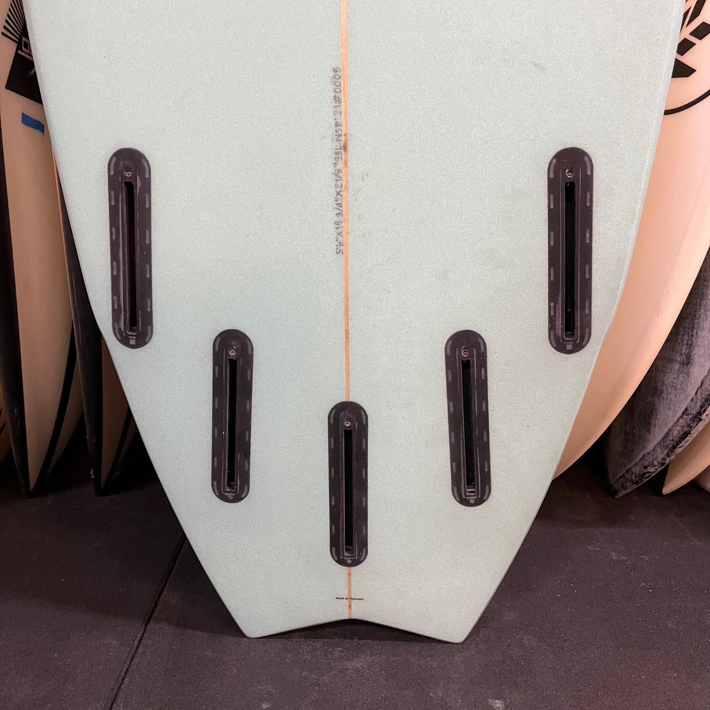 NSP Fish King 5'6" secondhand surfboard fin box close-up