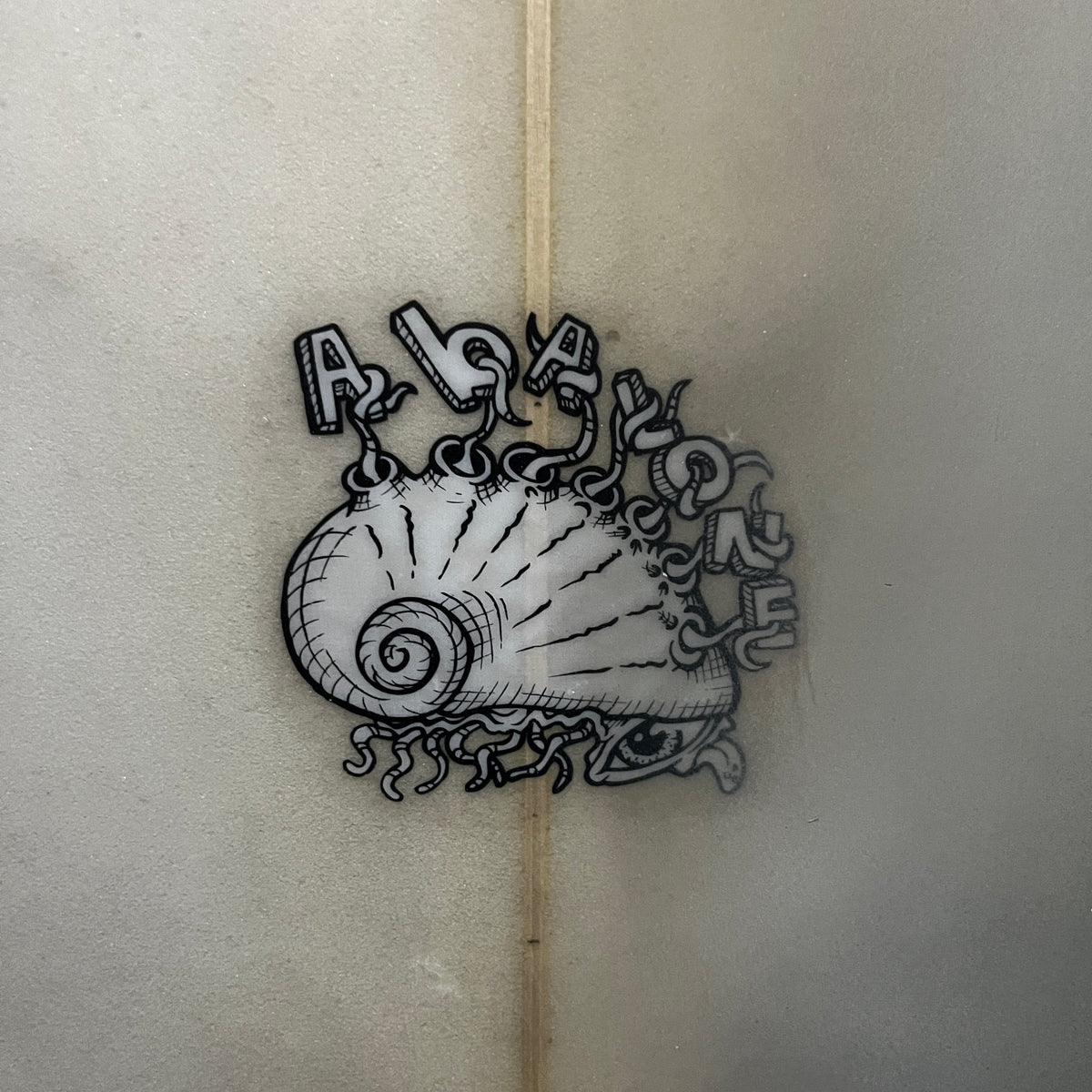 Oke Abalone 5'11" secondhand surfboards model logo close-up